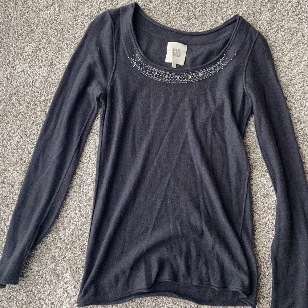 Ruehl no 925 silk and cashmere embellished sweater